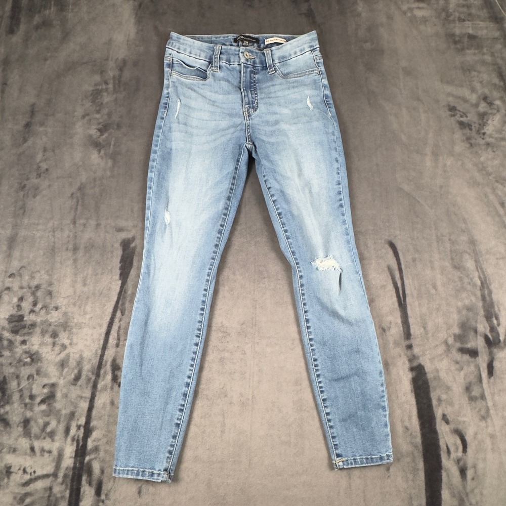 BCBGeneration Jeans Womens 7/28 Light Blue Mid Rise Curvy Skinny Distressed